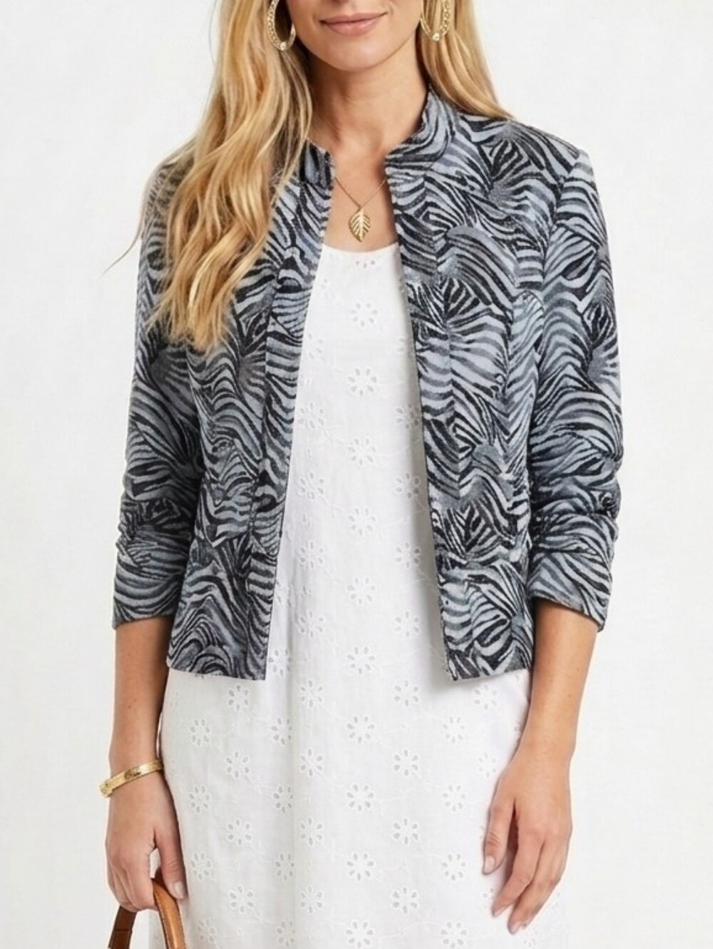 Anthracite by Muse Black & Blue Zebra Print Blazer Jacket, Size 4
